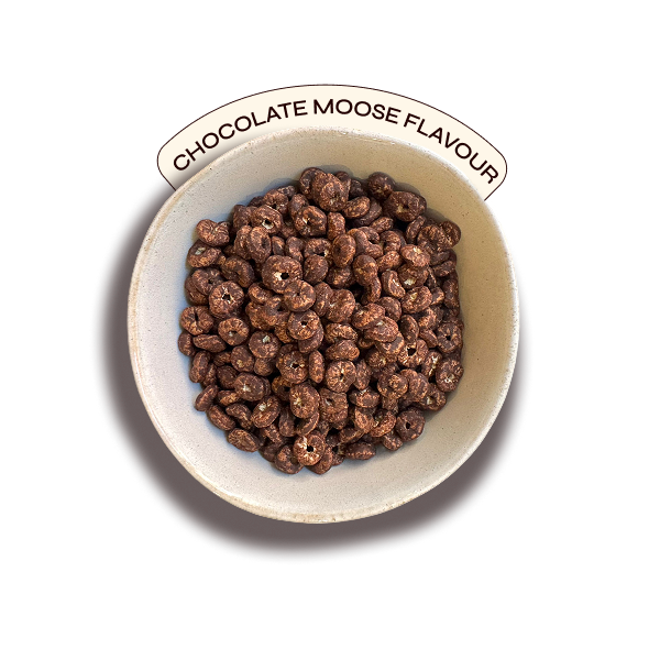 Bowl of Chocolate Mousse cereal with flavour tag